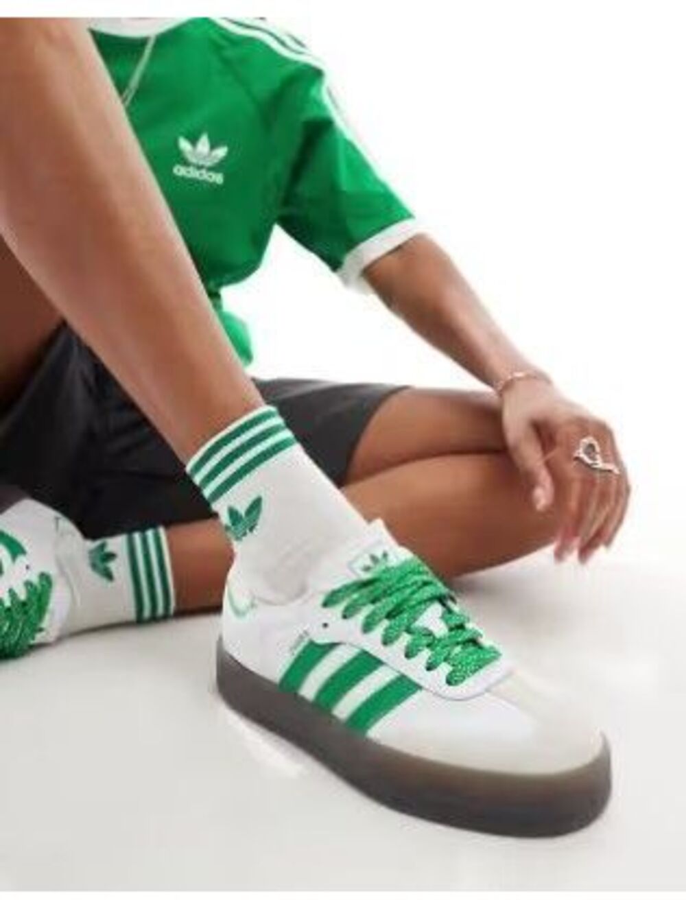 Adidas Originals Sambae Trainers in White-Green W 7.5